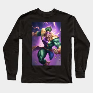 Anime Super Hero Muscular Green Gold Suit with Lightning Long Sleeve T-Shirt